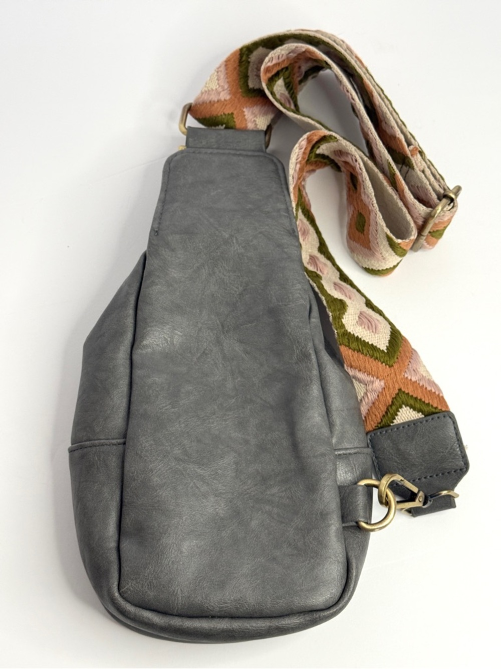 Gray Small Sling Crossbody Bag w/ Patterned Strap - Picture 2 of 10